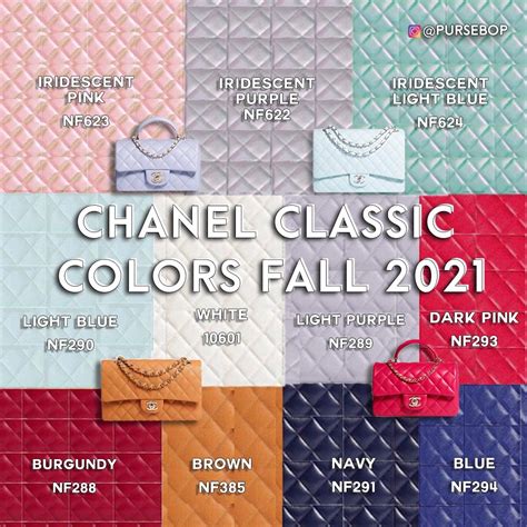 chanel code colors|Chanel bag color chart.